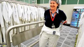 Fabrication facility (fab) employees wear special suits, nicknamed “bunny suits,” which are designed to keep contaminants, like lint and hair, off of wafers during chip manufacturing.